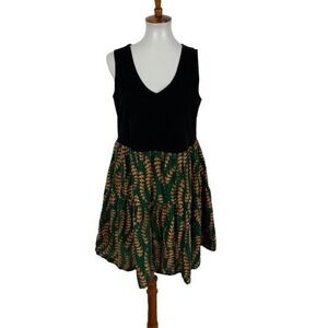 Yesno XL Green Floral Print Sleeveless Dress Boho Cottagecore Casual Aesthetic